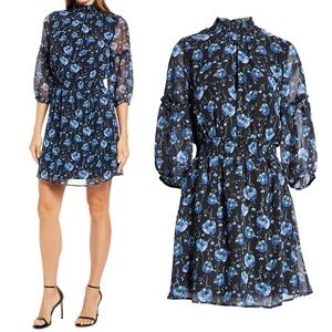 NWT Sam Edelman Midnight Floral Mock Neck A-Line Mini Dress | Small